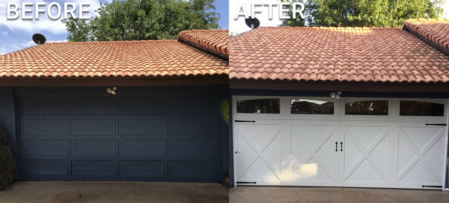 before after garage door replacement